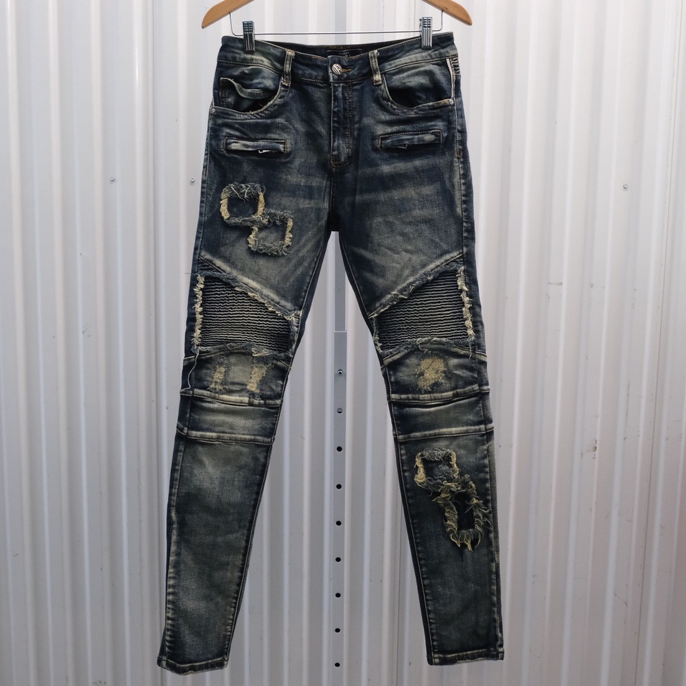 Damati Distressed Jeans‎ Moto Style Biker Men's Size 30x32